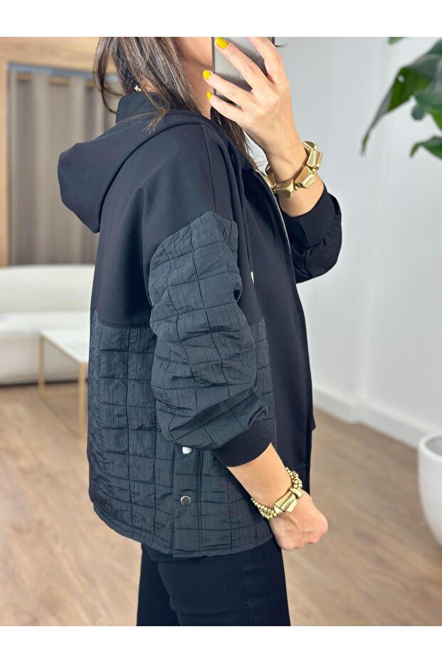 Kapitone Detaylı Kapüşonlu Sweatshirt - 3