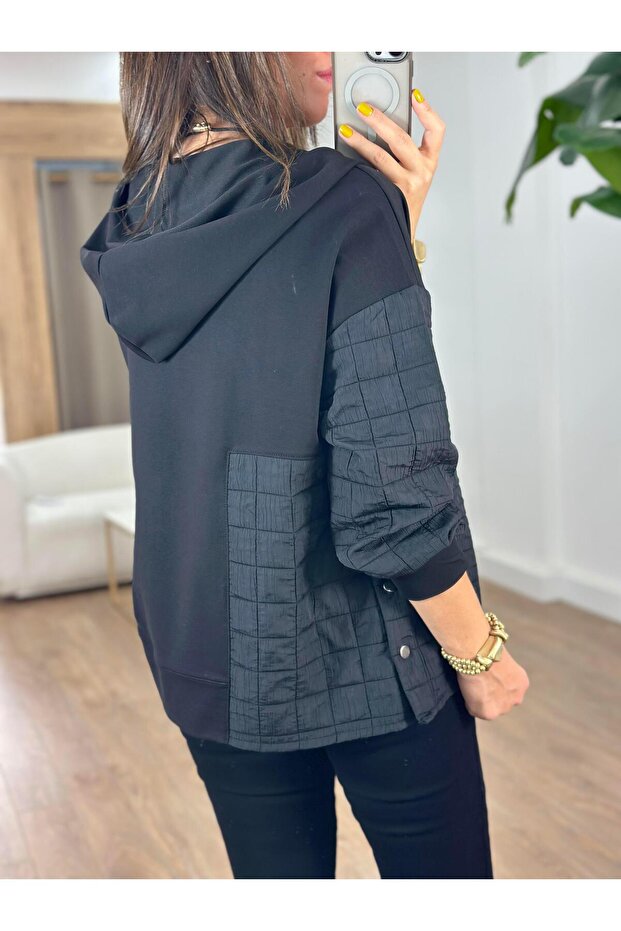 Kapitone Detaylı Kapüşonlu Sweatshirt - 2