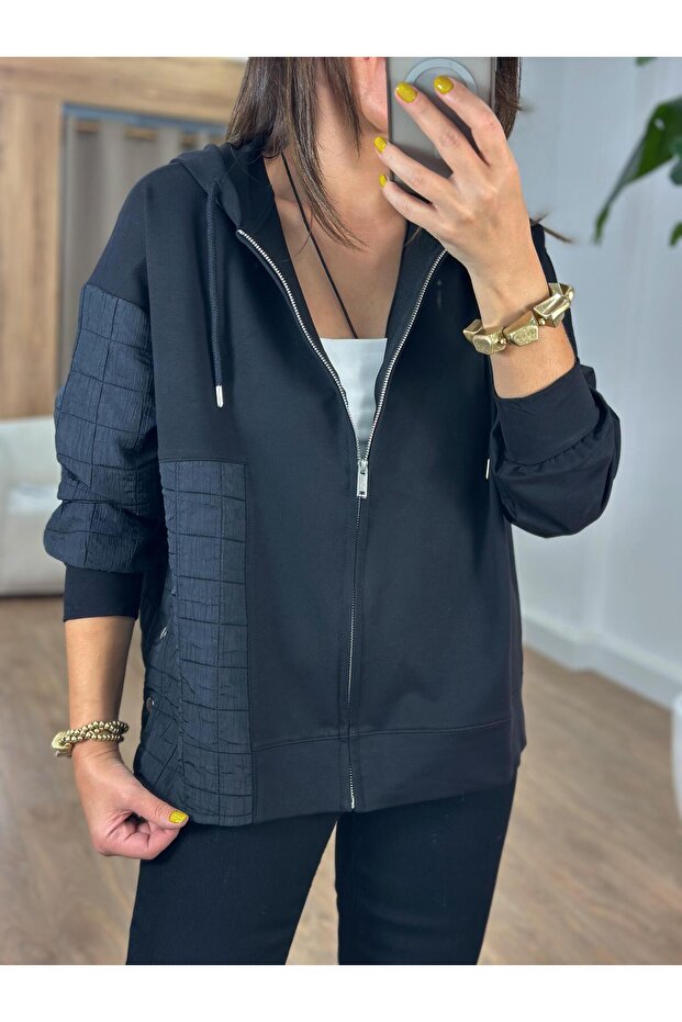 Kapitone Detaylı Kapüşonlu Sweatshirt - 4