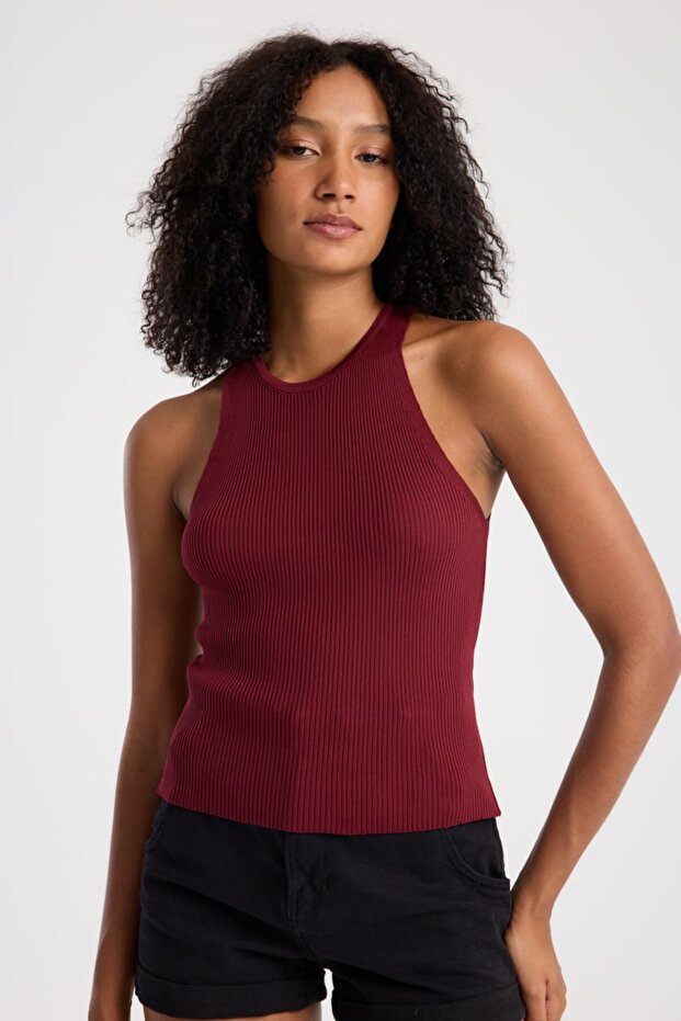 Women's Ribbed Sleeveless Halter Neck Crop Knit Blouse