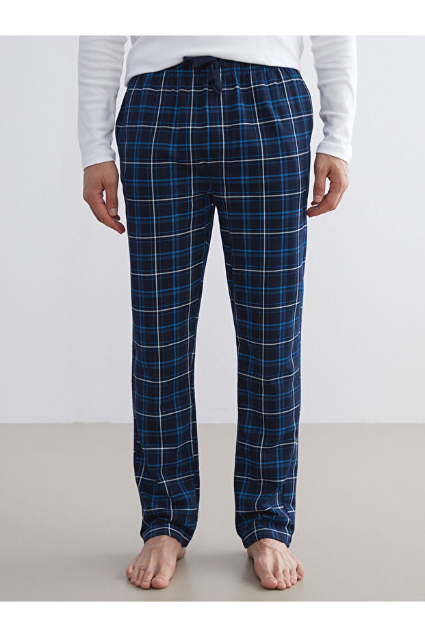 Lacivert Standart Kalıp Ekose Erkek Pijama Alt W50113Z8 - 2