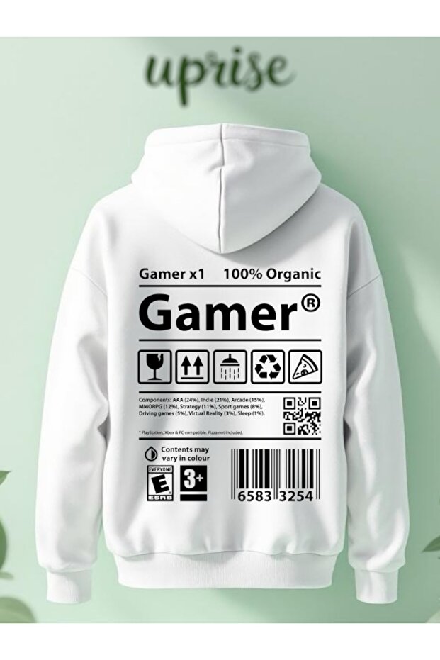 سويت شيرت كبير الحجم مصنوع من القطن بطباعة Gamer Arka مكون من 3 خيوط