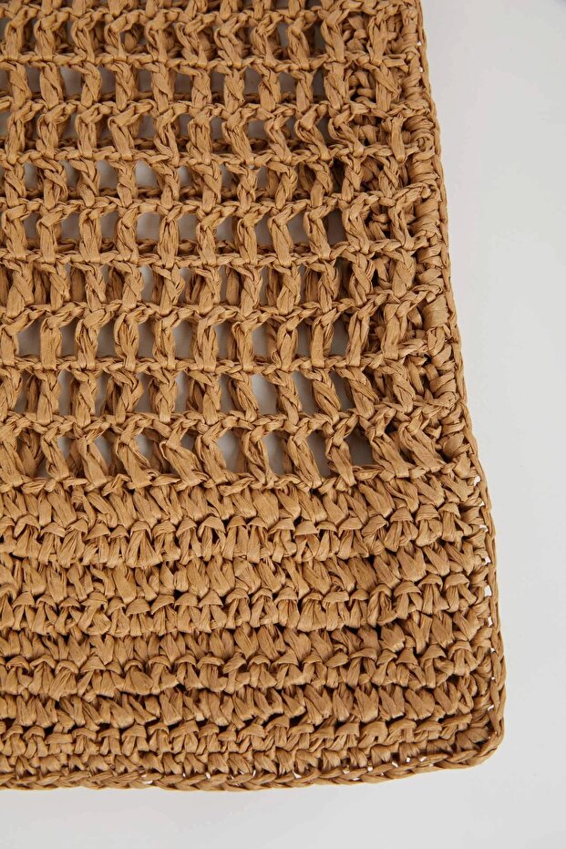 B9037 Bej Kadın Hasır Omuz Çantası - 3