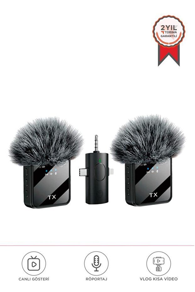 F11-2 Type-C + Lightning + Aux 2li 3in1 Kablosuz Yaka Mikrofonu - 1