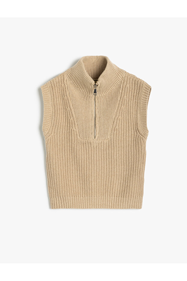 Knitted Sweater Half Zipper Stand Collar Ribbed