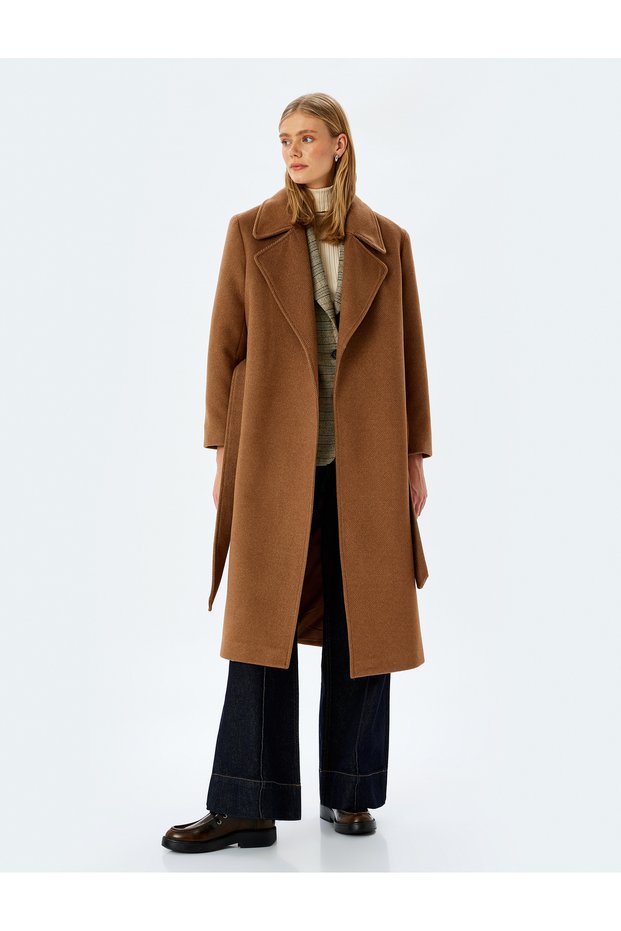 Belted Pocketed Double Breasted Long Cashmere Coat
