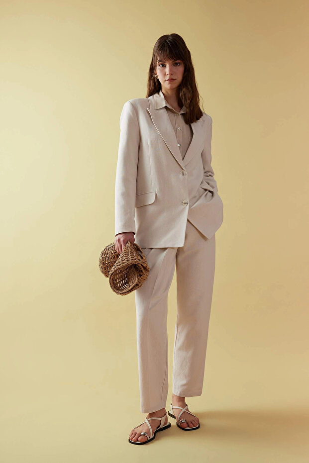 B9037 Bej Kadın Hasır Omuz Çantası - 1