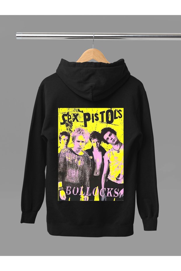 Pistols Printed Cotton Long Sleeve Ribbed 3-Ply Hooded Rock Sweatshirt