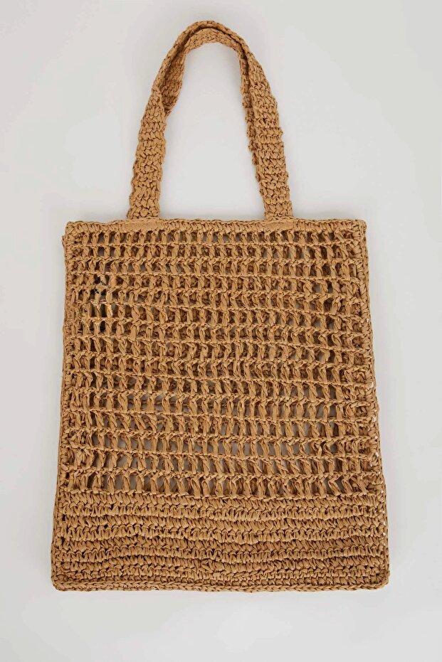 B9037 Bej Kadın Hasır Omuz Çantası - 4