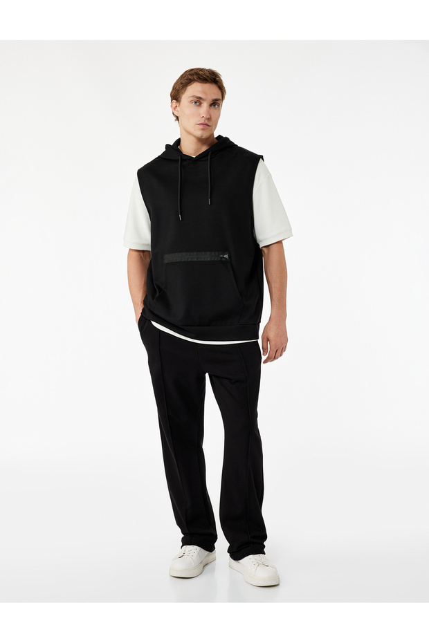 Cotton Pocketed Stitching Detailed Waist-Tied Sweatpants