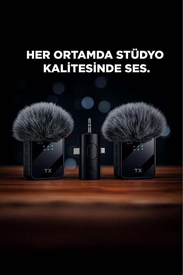 F11-2 Type-C + Lightning + Aux 2li 3in1 Kablosuz Yaka Mikrofonu - 2