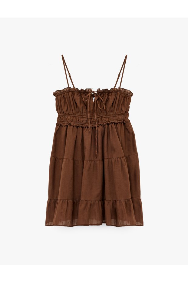Gathered Lace-Up Collar Strap Layered Mini Dress