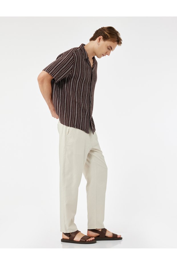 Cotton Linen Blend Pocket Detailed Waist Tie Pants