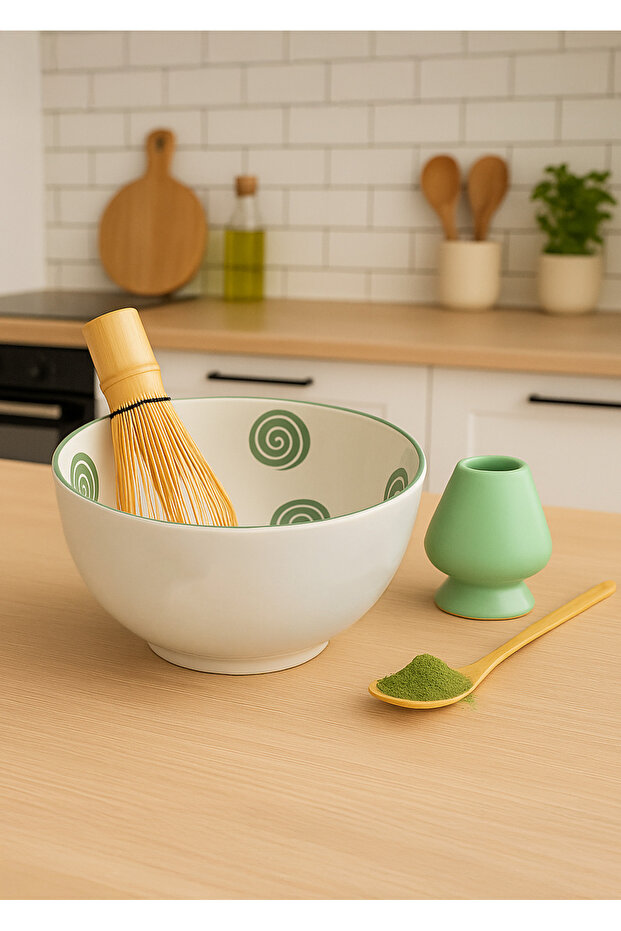 4-Piece Matcha Set Bowl Whisk Holder Bamboo Whisk Beater and Bamboo Spoon