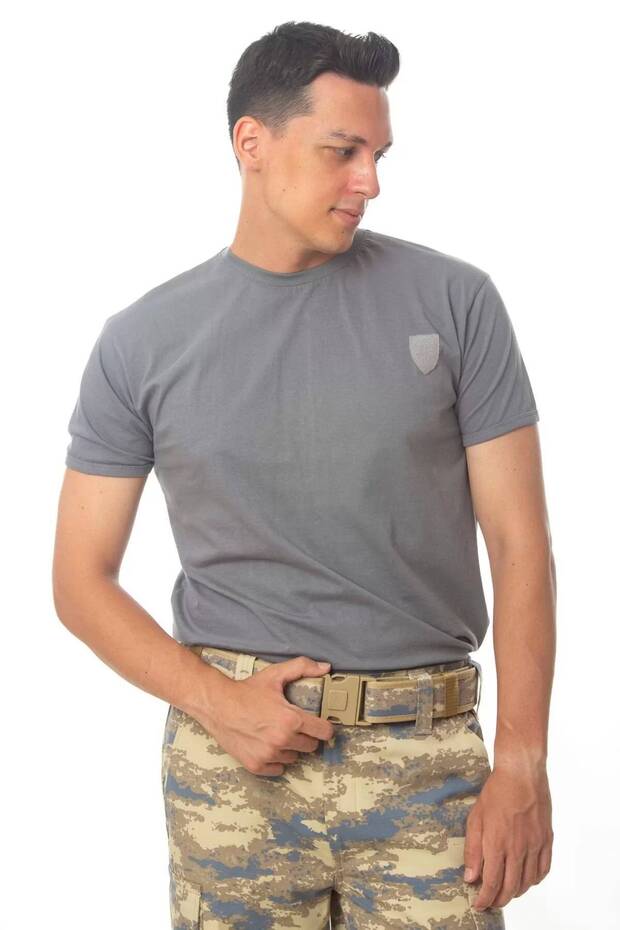 Gray Colored Short Sleeve Officer Sub-Officer Ruched Aviator T-Shirt