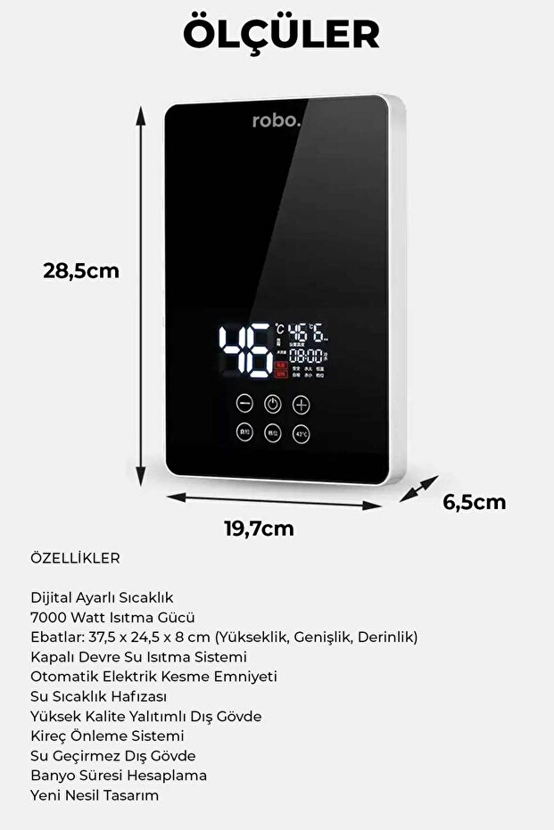 Siyah Dijital Akıllı Şofben ve Duş Başlığı Hediye Seti - 6