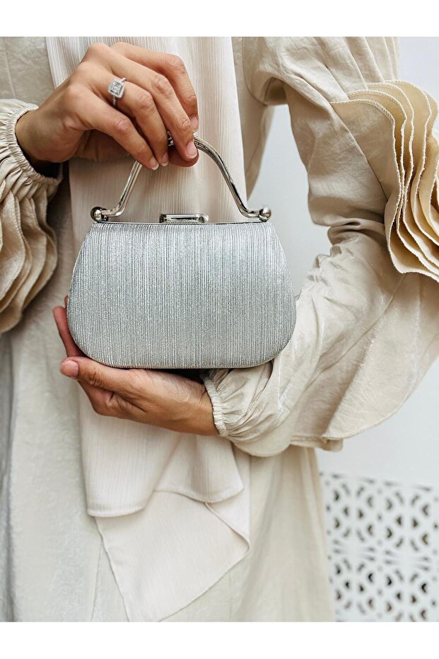 Women's 2-Strap Evening Bag with Stone and Chain Detail