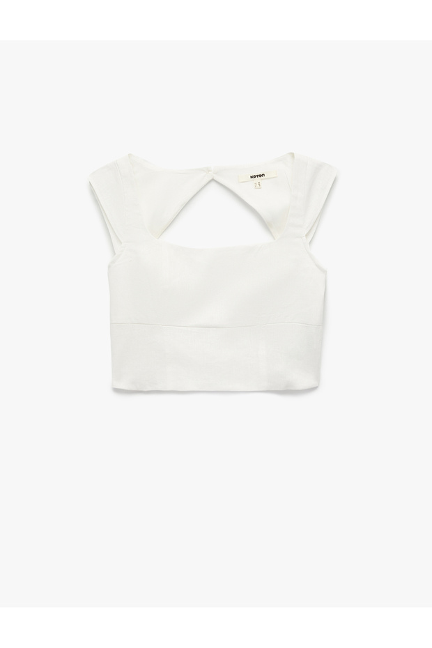 Square Neck Sleeveless Linen Crop Blouse with Window Detail on the Back