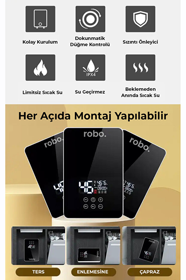 Siyah Dijital Akıllı Şofben ve Duş Başlığı Hediye Seti - 4