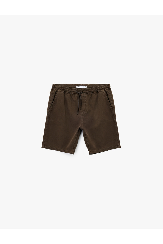 Cotton Bermuda Pocket Detailed Waist Tie Baggy Jean Shorts