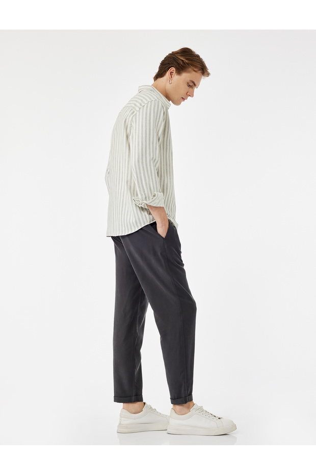 Viscose Pocket Detailed Rayon Tapered Waist Lace-Up Trousers