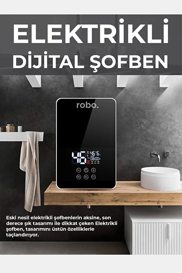 Siyah Dijital Akıllı Şofben ve Duş Başlığı Hediye Seti - 3