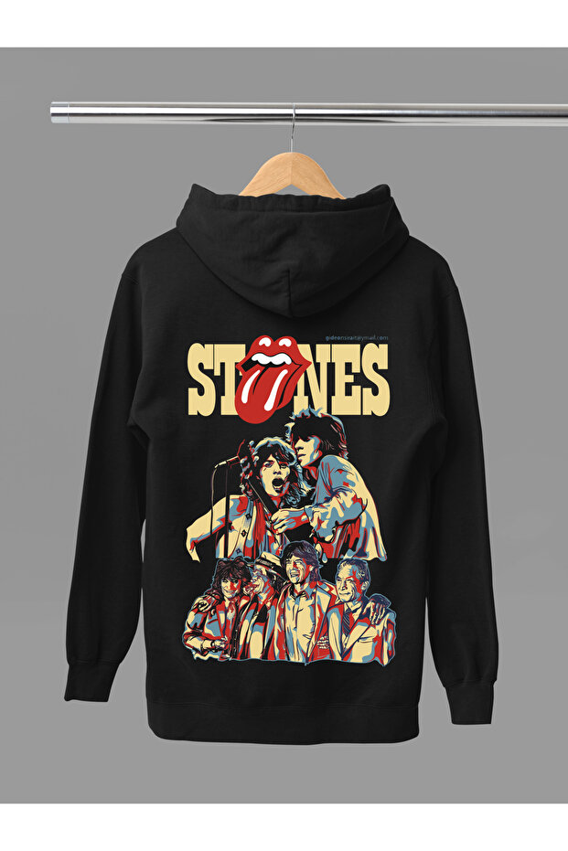 Rolling Stones Printed Cotton Long Sleeve Ribbed 3-Ply Hooded Rock Sweatshirt