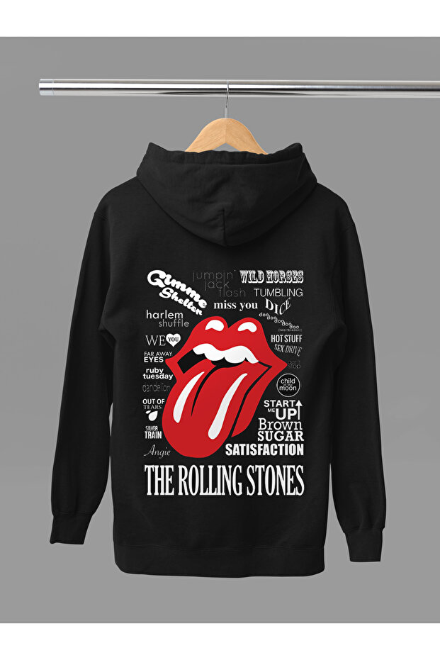 Rolling Stones Printed Cotton Long Sleeve Ribbed 3-Ply Hooded Rock Sweatshirt