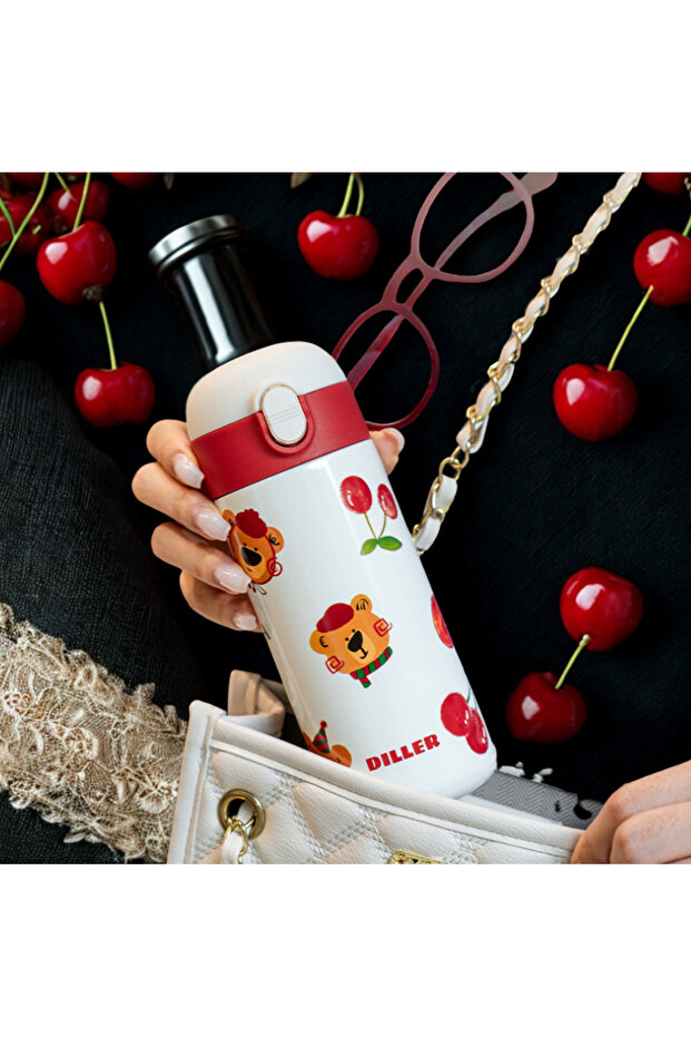 480ml Sevimli Hayvanlar Desenli Kilitlenebilir Kapak Paslanmaz Çelik Termos - 3