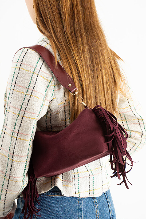 Susanna Model Suede Burgundy Women's Hand and Shoulder Bag