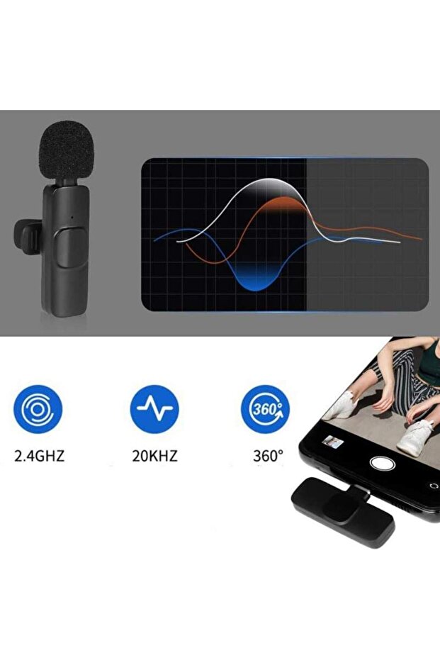 Wireless Lavalier Microphone, USB C Interface, Black Dynamic, 80mah, 2.4ghz, Plug & Play - 6