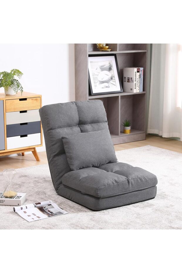 Floor armchair, with backrest, 14 adjustment levels, maximum capacity 150kg, gray color - 1