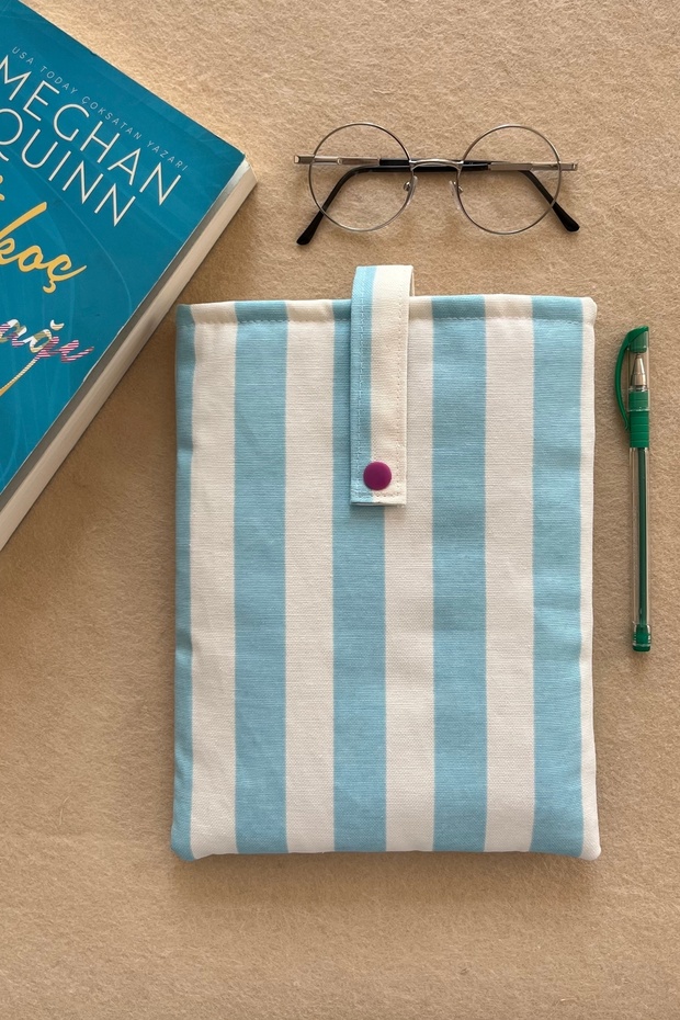 Striped Book Cover with Snap Fastener Padded Book Lover Gift