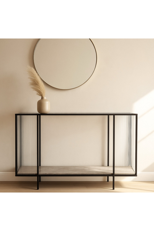 Modern glass console with a marble touch and simple elegance that suits various spaces. - 2