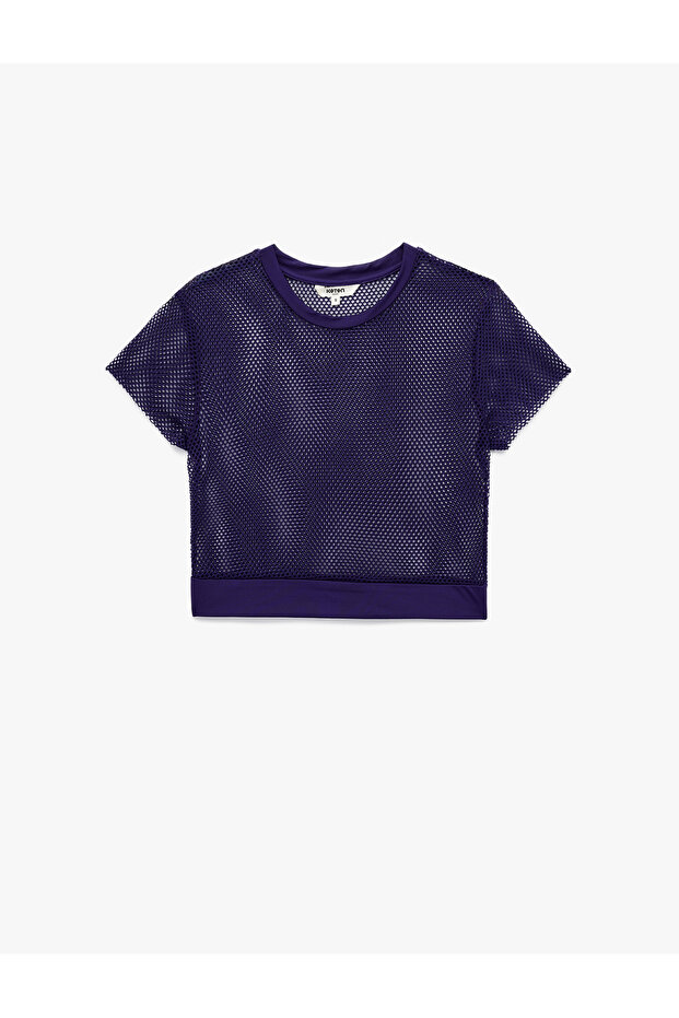 Short Sleeve Crew Neck Sports Crop Mesh T-Shirt