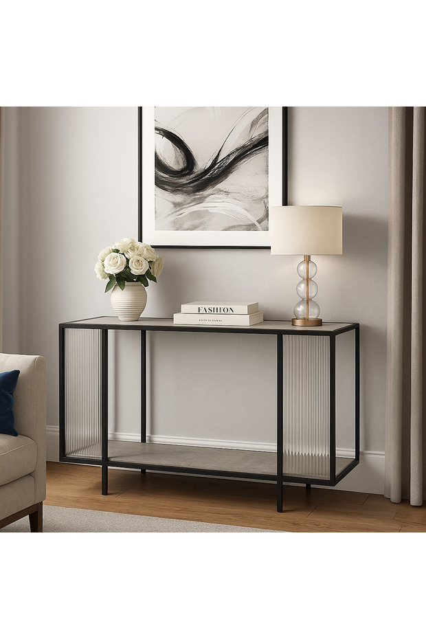 Modern glass console with a marble touch and simple elegance that suits various spaces. - 1