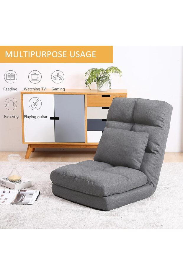Floor armchair, with backrest, 14 adjustment levels, maximum capacity 150kg, gray color - 4