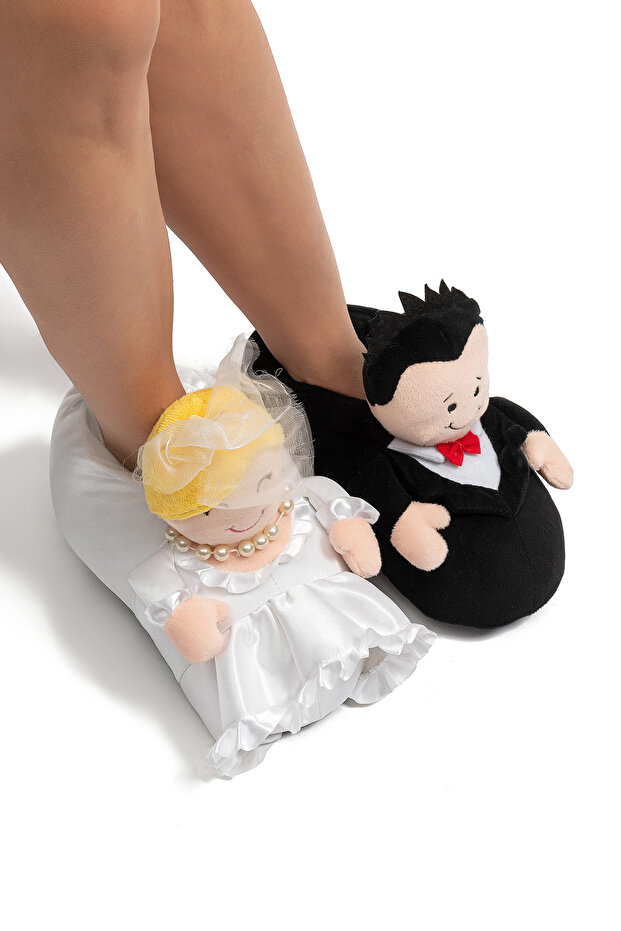 Bride-Groom Women's Slippers Black-White 36/41