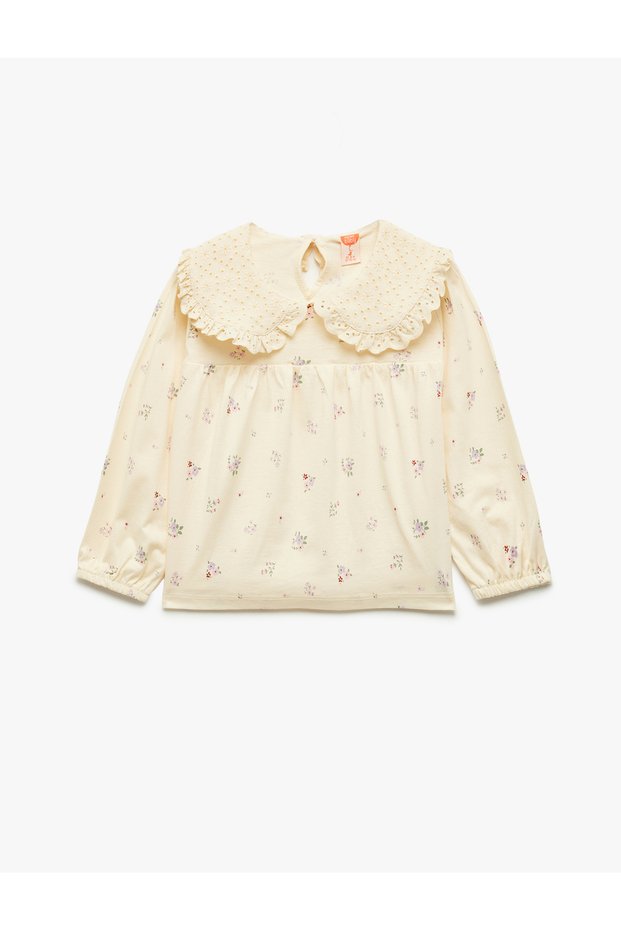 Cotton Long Sleeve Floral Print Peter Pan Collar T-Shirt