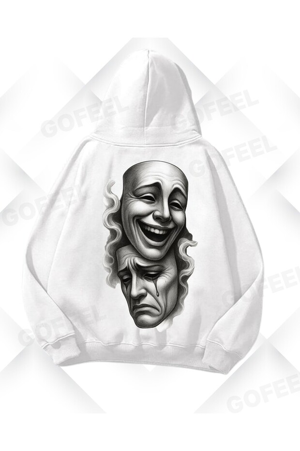 Harajuku Y2K White Masked Face Printed Oversize Unisex Sweatshirt
