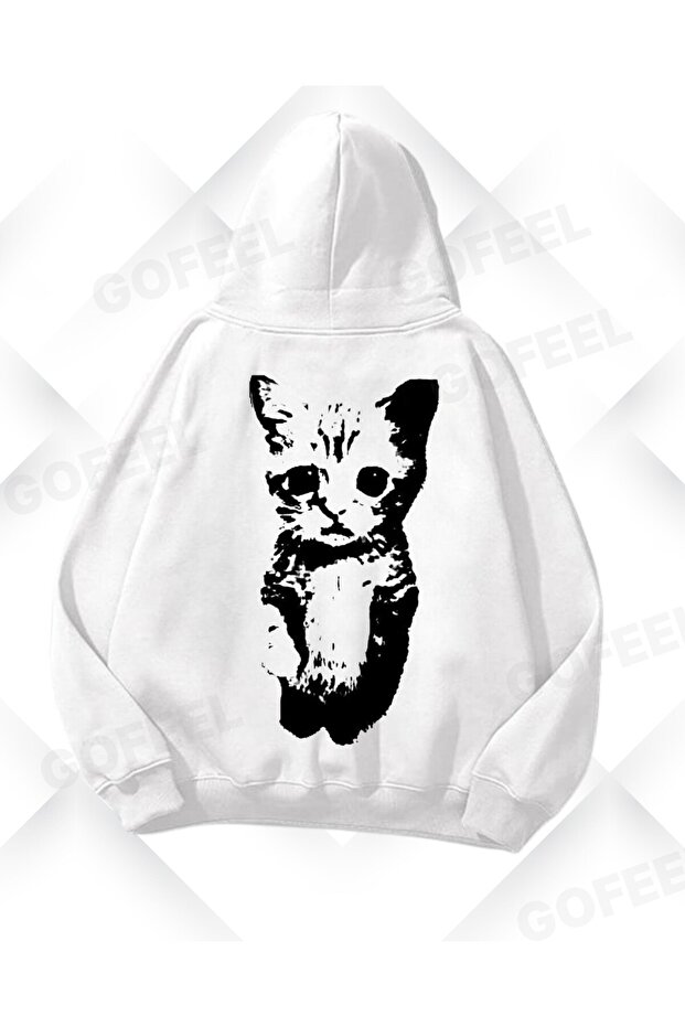 Harajuku Y2K White Cat Printed Oversize Unisex Sweatshirt