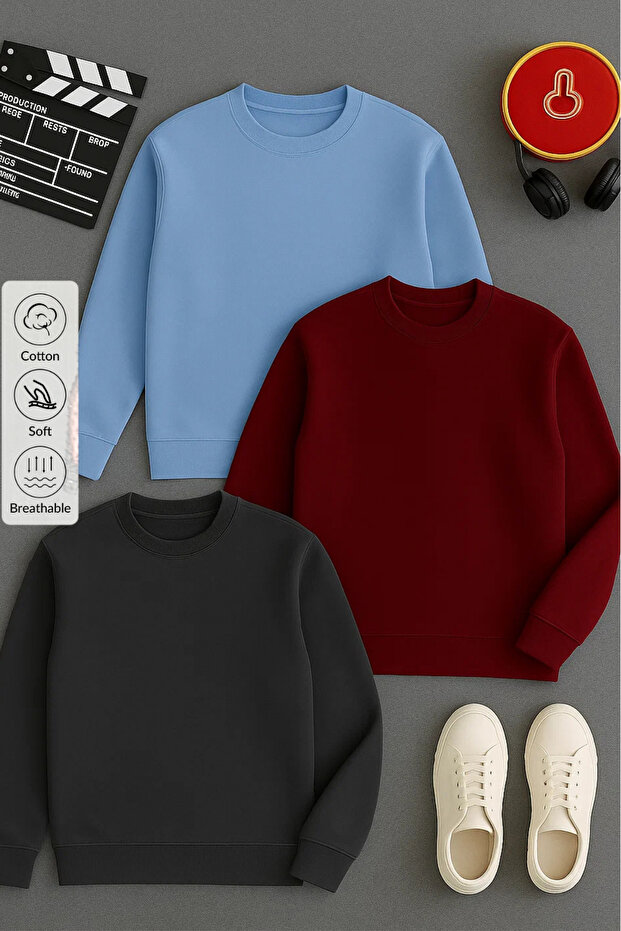Men's Basic Crew Neck 3-Piece Sweatshirt