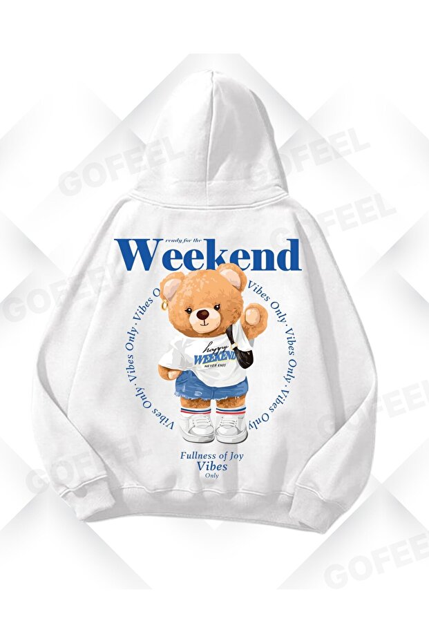 Harajuku Y2K White Weekend Text Printed Oversize Unisex Sweatshirt
