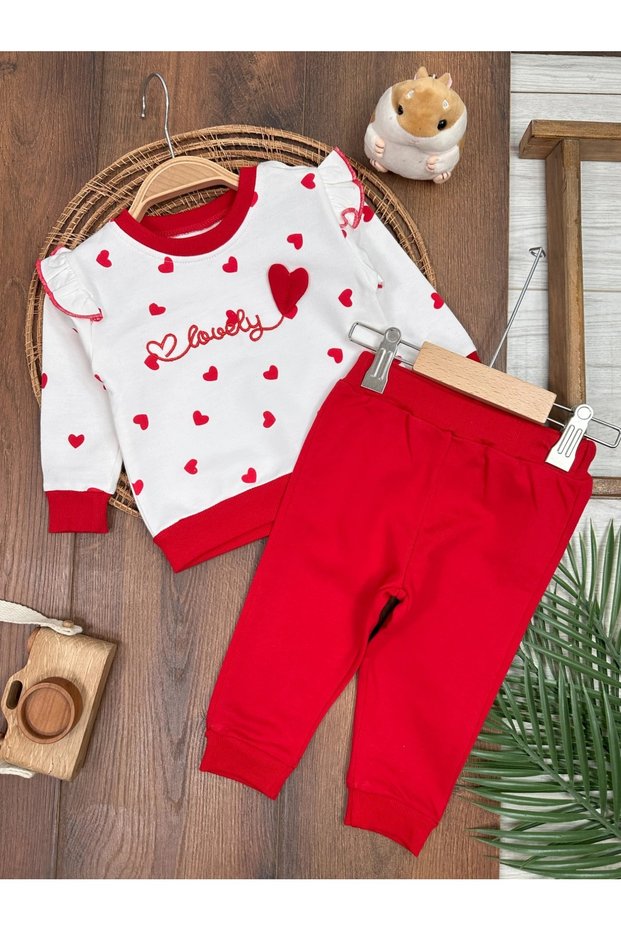 Double Baby Girl Set with Heart Print