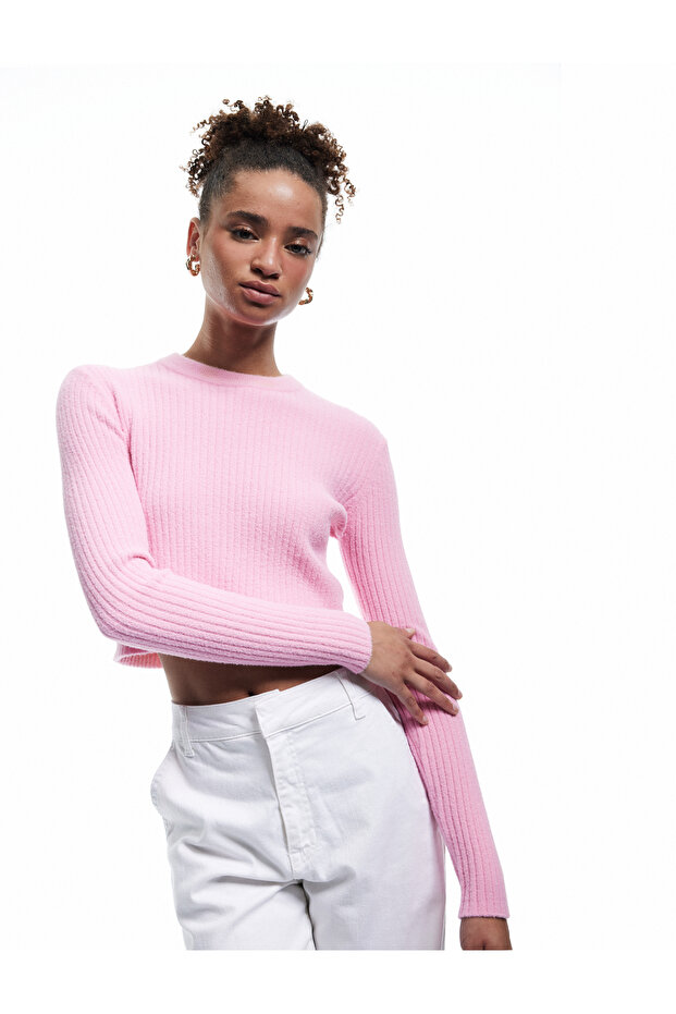 Long Sleeve Crew Neck Knit Crop Sweater