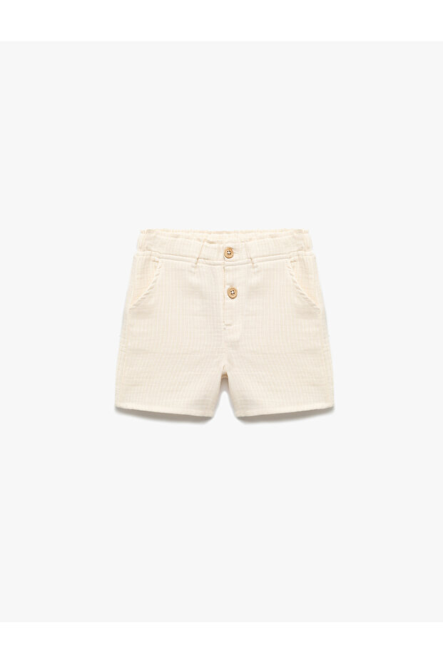 Cotton Pocket Button Detailed Basic Muslin Shorts