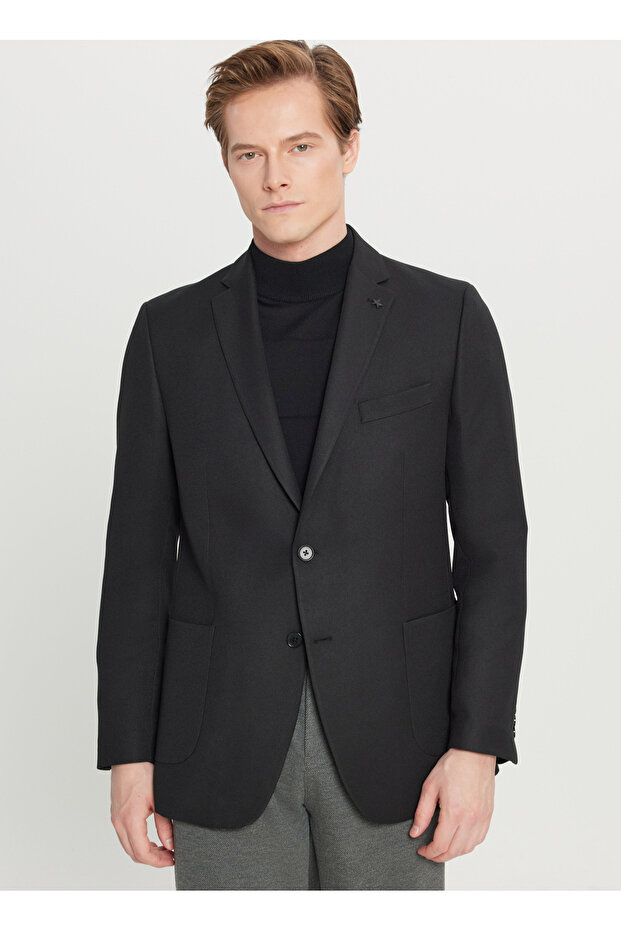 Slim Fit Black Men's Jacket Ace004261378_Syh
