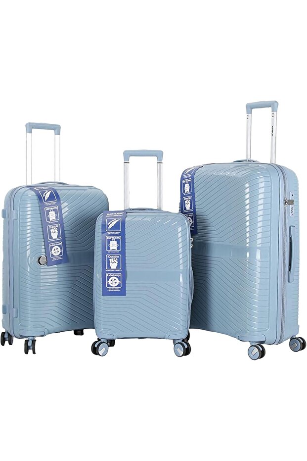 Luggage 3-Pieces Set PP Hard Side Bag 360 Degree Spinner Wheels Luggage Set With TSA Lock-PP405, Light Blue, Medium