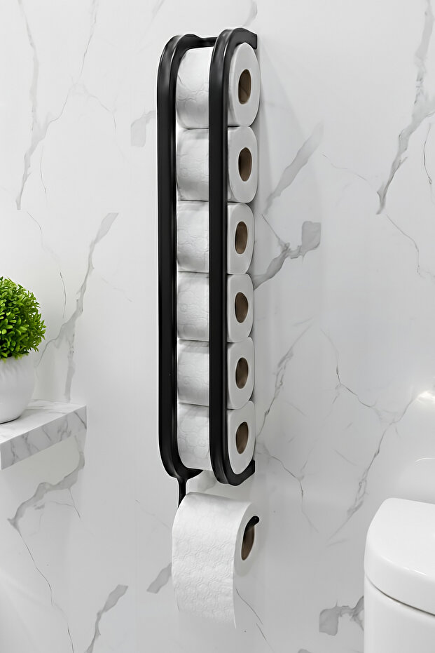 Modern Tuvalet Kağıtlığı, Mat Siyah WC Kağıtlık, Yapışkanlı ve Vidalı Metal Tuvalet Kağıdı Askısı - 1