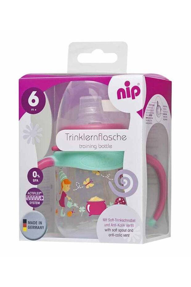 Wide-Neck Training Feeding Bottle, Soft Spout, PP, With Handle, For Girls, Elves Pink, 150 ML, 6 - 1